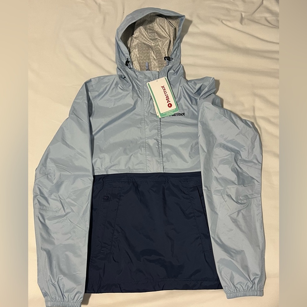 NWT Marmot Women's PreCip Eco Anorak Rain Jacket blue and navy size Small